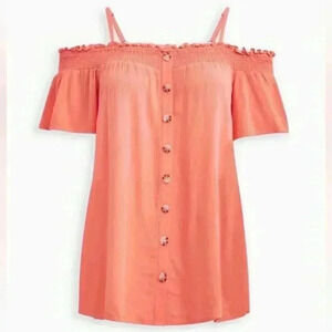 Torrid Rayon Crepe Smocked Cold Shoulder Top